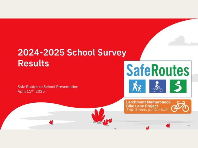 Title slide: 2024-2025 School Survey Results, Safe Routes to School presentation, April 11, 2025.